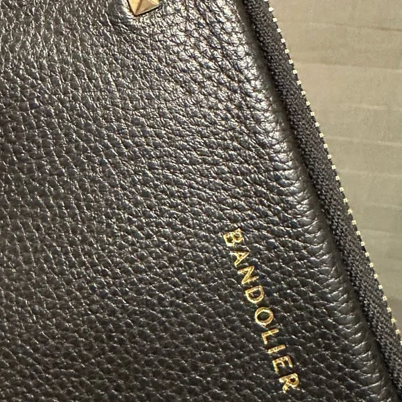 Bandolier Expanded Pouch, Black Pebbled Leather, Gold Hardware, NWOT - Picture 6 of 7